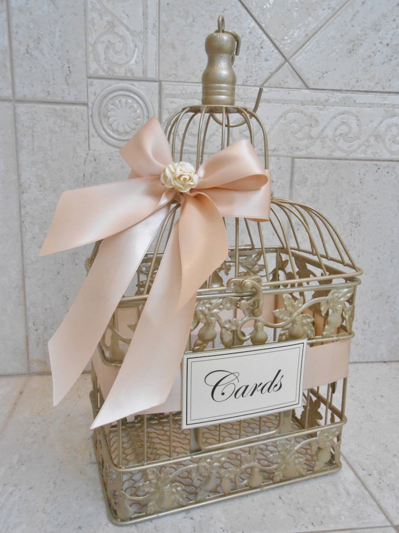 Champagne Gold and Blush Wedding Card Box Wedding Card Holder Birdcage Card Holder Wedding Decor Blush Decor image 4