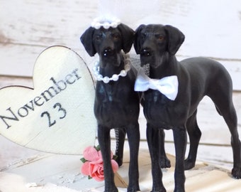 Great Dane Wedding Cake Topper | Pet Cake Decoration | Bride and Groom Black Great Danes | Dog Animal Wedding Cake Topper | Wedding Decor