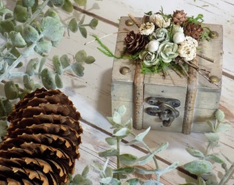 Wood Wedding Ring Box | Rustic Ring Bearer Pillow | Engagement Ring Box | Moss and Pinecone Wedding Decoration | Woodland Forest Weddings