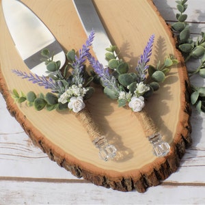 Lavender and Eucalyptus Wedding Cake Serving Set with Baby's Breath and Roses Spring Wedding Decor Floral Greenery Cake Knife and Server image 2