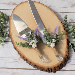 Lavender and Eucalyptus Wedding Cake Serving Set with Baby's Breath and Roses Spring Wedding Decor Floral Greenery Cake Knife and Server image 3
