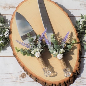 Lavender and Eucalyptus Wedding Cake Serving Set with Baby's Breath and Roses Spring Wedding Decor Floral Greenery Cake Knife and Server image 1