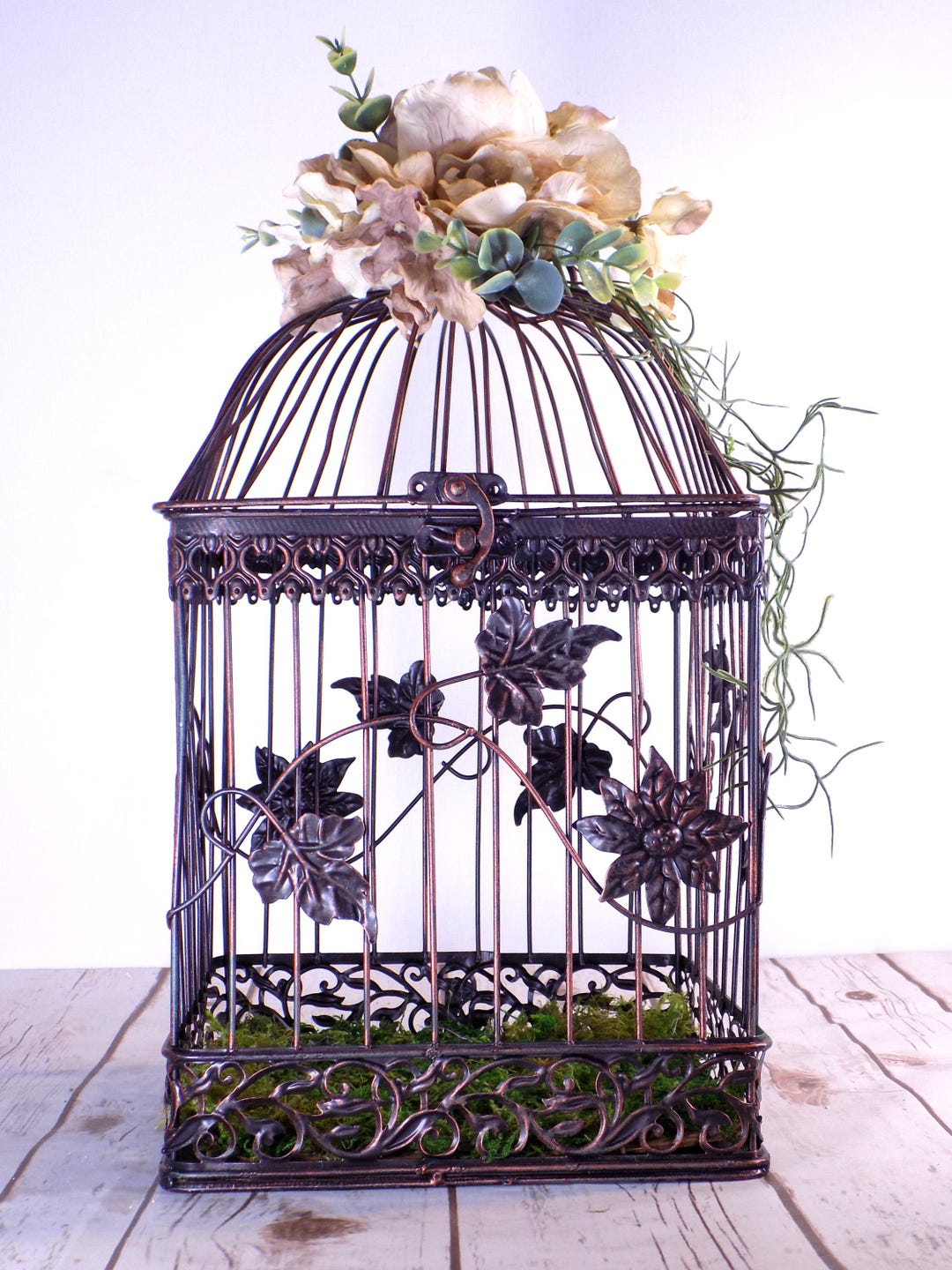Decorative Spring Birdcage Home Decor | Mossy Floral Cottage Fairy ...