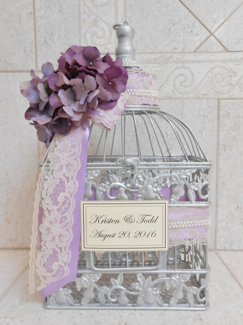 Silver And Purple Pearl Wedding Birdcage Card Holder Wedding Etsy