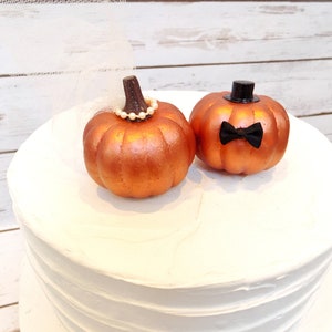 Fall Wedding Pumpkin Cake Topper Bride & Groom Pumpkins Miniature Pumpkin Wedding Cake Topper Autumn Wedding Decor Copper Pumpkins image 2