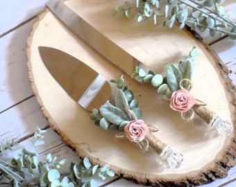 Rustic Wedding Cake Serving Set | Twine, Eucalyptus & Peony