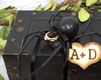 Halloween Wedding Spider Ring Bearer Pillow | Ring Pillow Alternative | Spooky Gothic Wedding Decor | Halloween Spider Ring Box