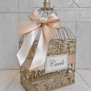 Champagne Gold and Blush Wedding Card Box Wedding Card Holder Birdcage Card Holder Wedding Decor Blush Decor image 2