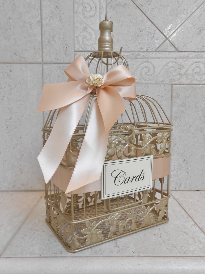 Champagne Gold and Blush Wedding Card Box Wedding Card Holder Birdcage Card Holder Wedding Decor Blush Decor image 2