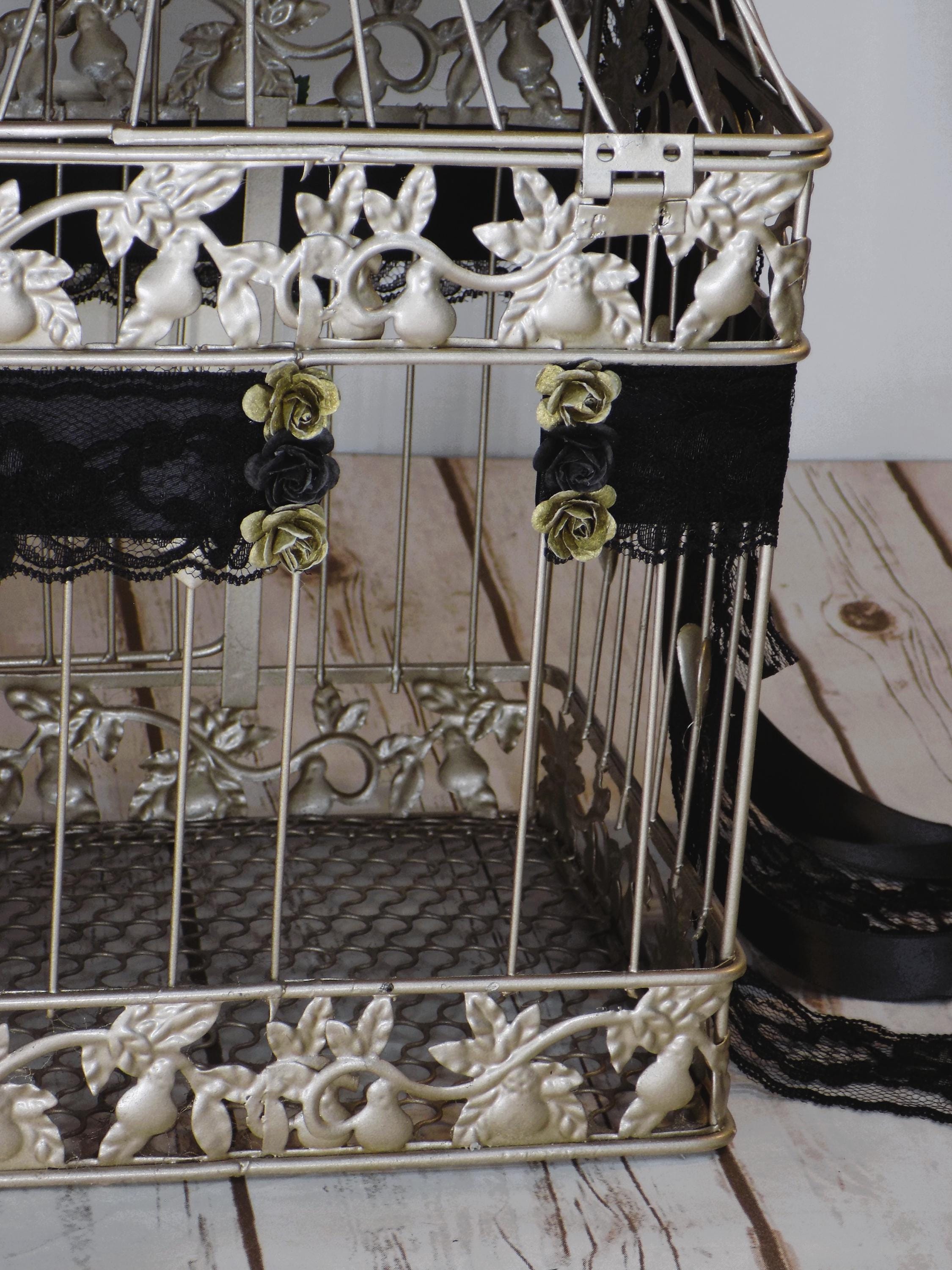 Large Champagne Gold Birdcage Card Holder With Lock and Key | Black and ...