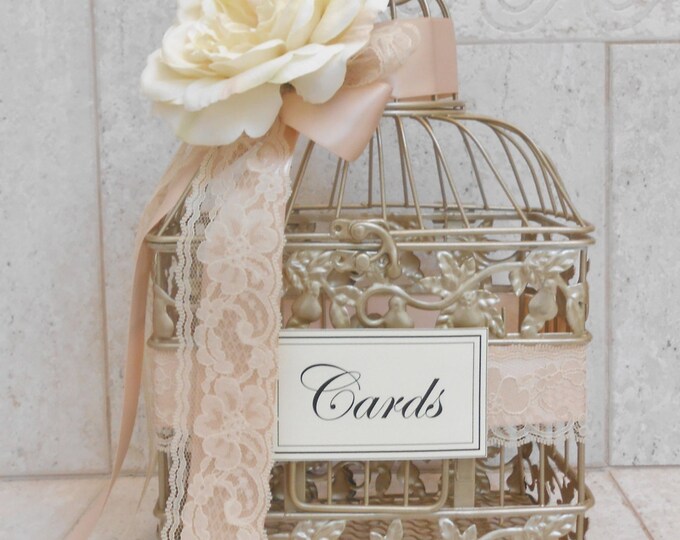Champagne Gold Wedding Birdcage Card Holder | Wedding Card Box ...