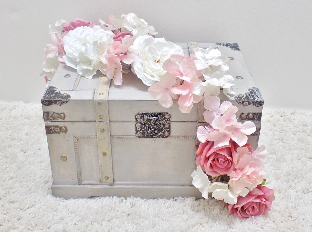 Pink & White Floral Wedding Card Box Trunk | Card Holder Box | Floral ...