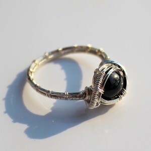 Black Star Diopside Ring: Sterling Silver Wire Wrapped, Size 9.75