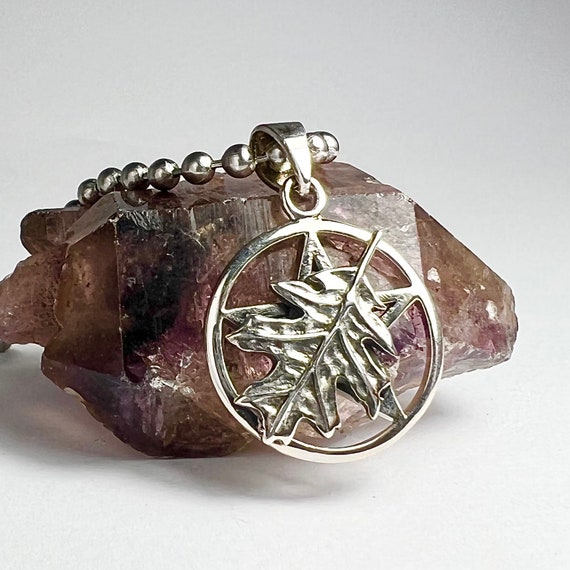 Sterling Silver Horned Oak Leaf Pentacle Pendant - .925 Silver, 1.25" X 1.125", Spiritual Symbol Necklace