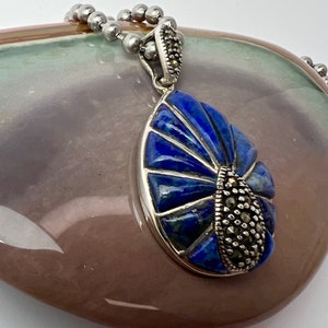 Vintage Lapis Lazuli Sterling Silver Necklace with Marcasite Inlay