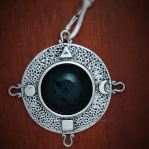 Black Onyx Pentacle Necklace: Sterling Silver Scrying Mirror Pendant