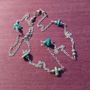 NECKLACE, TURQUOISE, Sterling Silver, Beads Model#1.
