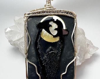 Raven Moon Black Jasper Pendant: Sterling Silver Wire Wrapped Necklace