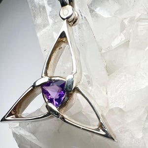 CELTIC necklace, Triquetra pendant, sterling silver charm,AAA quality AMETHYST stone, Pendant,  Sterling, Silver