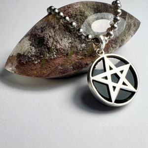 Pentacle Pendant,  BLACK ONYX Dome, Pentagram Necklace, Reversible, Hidden Pentacle, Original, Sterling, Silver, Pentagram, Great Stone