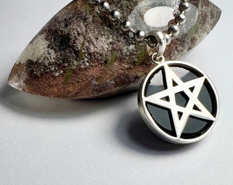 Pentacle Pendant,  BLACK ONYX Dome, Pentagram Necklace, Reversible, Hidden Pentacle, Original, Sterling, Silver, Pentagram, Great Stone