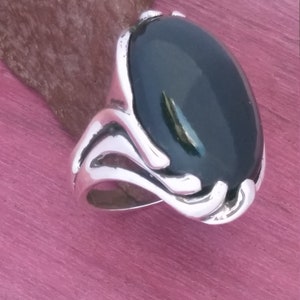 Hand Carved Black Onyx Sterling Silver Ring