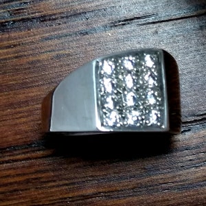 Hand Carved Sterling Silver CZ Ring - Art Sculpture, Size 8