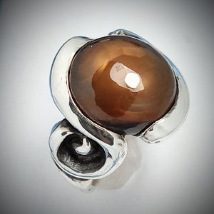 Fire Agate Sterling Silver Ring - Hammered Setting, Size 6 1/4