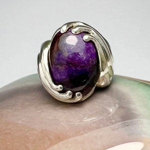 SUGILITE, Ring, sterling silver jewelry, 1 of a kind Natural, , Hand Carved Ring, Sterling Silver, size 8 1/2,