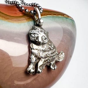 Sterling Silver Cat Pendant with Diamond Eyes - Artisan Necklace