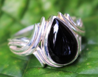 Celtic, Black Onyx, Ring, Tear Drop, Sterling Silver, Metaphysical, limited Production, ONLY 1 REMAINs, SIZE 8.