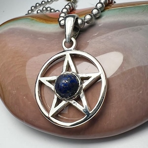 Sterling Silver Pentacle Necklace: Lapis Lazuli Pagan Pentagram