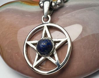 Sterling Silver Pentacle Necklace: Lapis Lazuli Pagan Pentagram