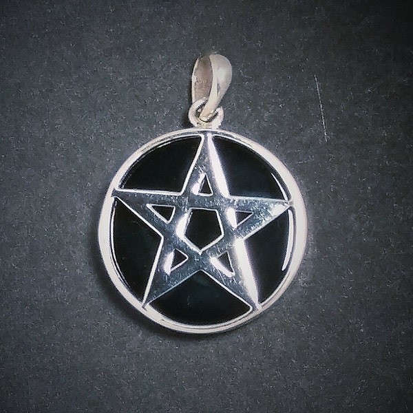 PENTACLE,#230, BLACK ONYX, Cab, Dome, 17mm, Pendant, Reversible, Hidden Pentacle, Original, Sterling, Silver, Pentagram, Great Stone.Sale!!