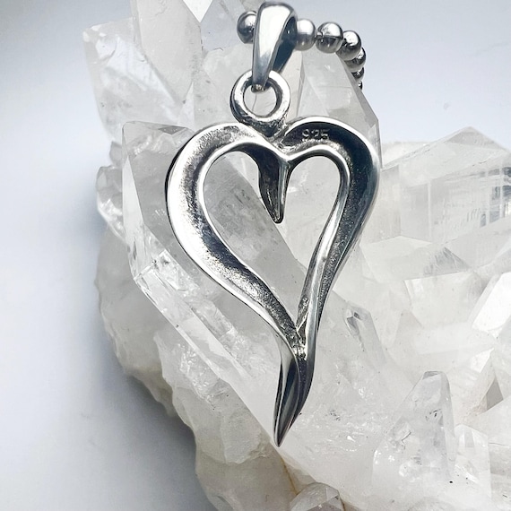 HEART Charm, Love Necklace Sterling Silver Heart Pendant, Hand