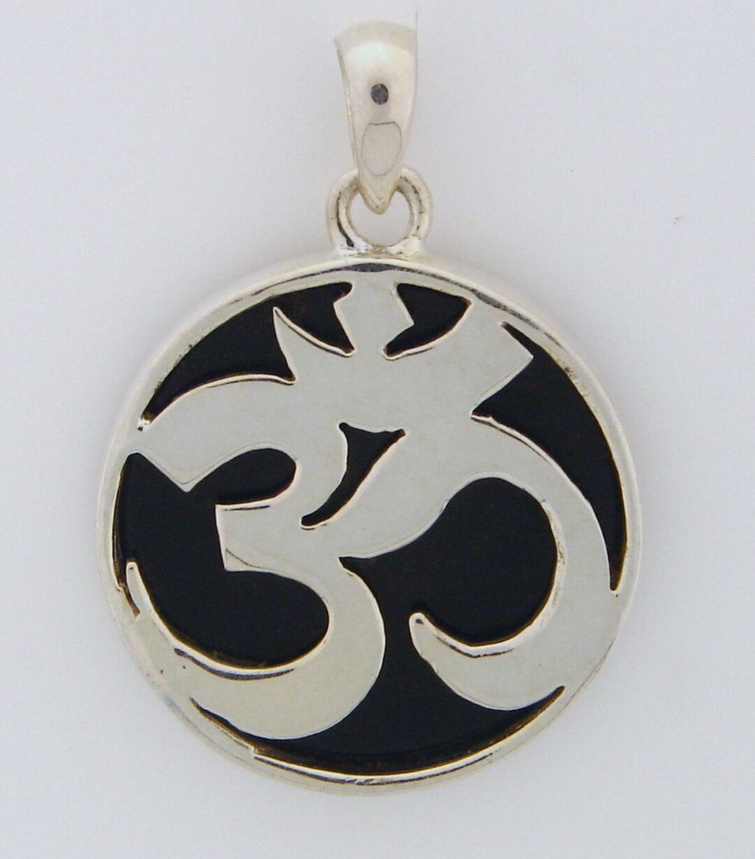 Om Necklace, Black Onyx Pendant, 20mm, Sterling Silver