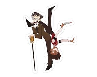 Pegatina 3x3 de Vincent y Alastor bailando / Hazbin Hotel Radiostatic
