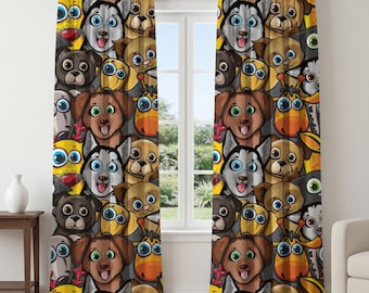 Animal Print Curtains – Cartoon Dog & Pet Window Panels, Colorful Kids Room Drapes, Playful Nursery Curtains for Bedroom Playroom Decor