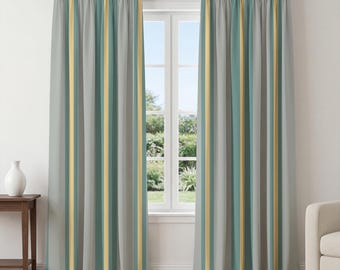 Green Gray Striped Curtains – Modern Vertical Stripe Window Panels, Minimalist Neutral Drapes, Contemporary Curtains for Living Room Bedroom