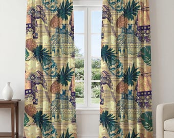 Boho Elephant Curtains – Tropical Buddha Window Panels, Exotic Jungle Drapes, Ethnic Bohemian Curtains for Living Room Bedroom Decor