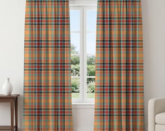 Cortinas a cuadros coloridas – Paneles de ventana de tartán vintage, cortinas rústicas a cuadros, cortinas acogedoras de estilo granja para la decoración de la sala de estar y el dormitorio.