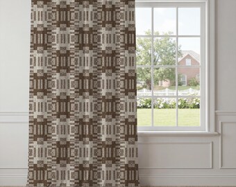 Dark Brown Ivory Plaid Curtains – Distressed Geometric Window Drapes, Textural Modern Rustic Grid Panels for Living Room Bedroom Decor