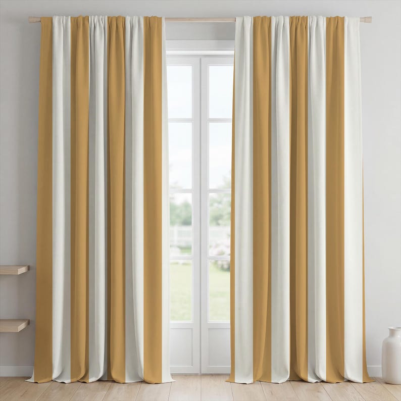 Structured Ivory Drape Warm Tan Ivory Stripe Curtains – Modern Farmhouse Drapes, Coastal ...