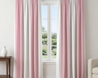 Pink White Striped Curtains – Minimal Vertical Stripe Window Panels, Soft Modern Drapes, Feminine Curtains for Bedroom Living Room Decor