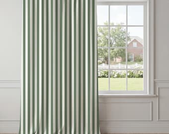 Sage Green Ivory Stripe Curtains – Vertical Window Panels, Modern Farmhouse Drapes, Minimalist Coastal Decor for Living Room Bedroom