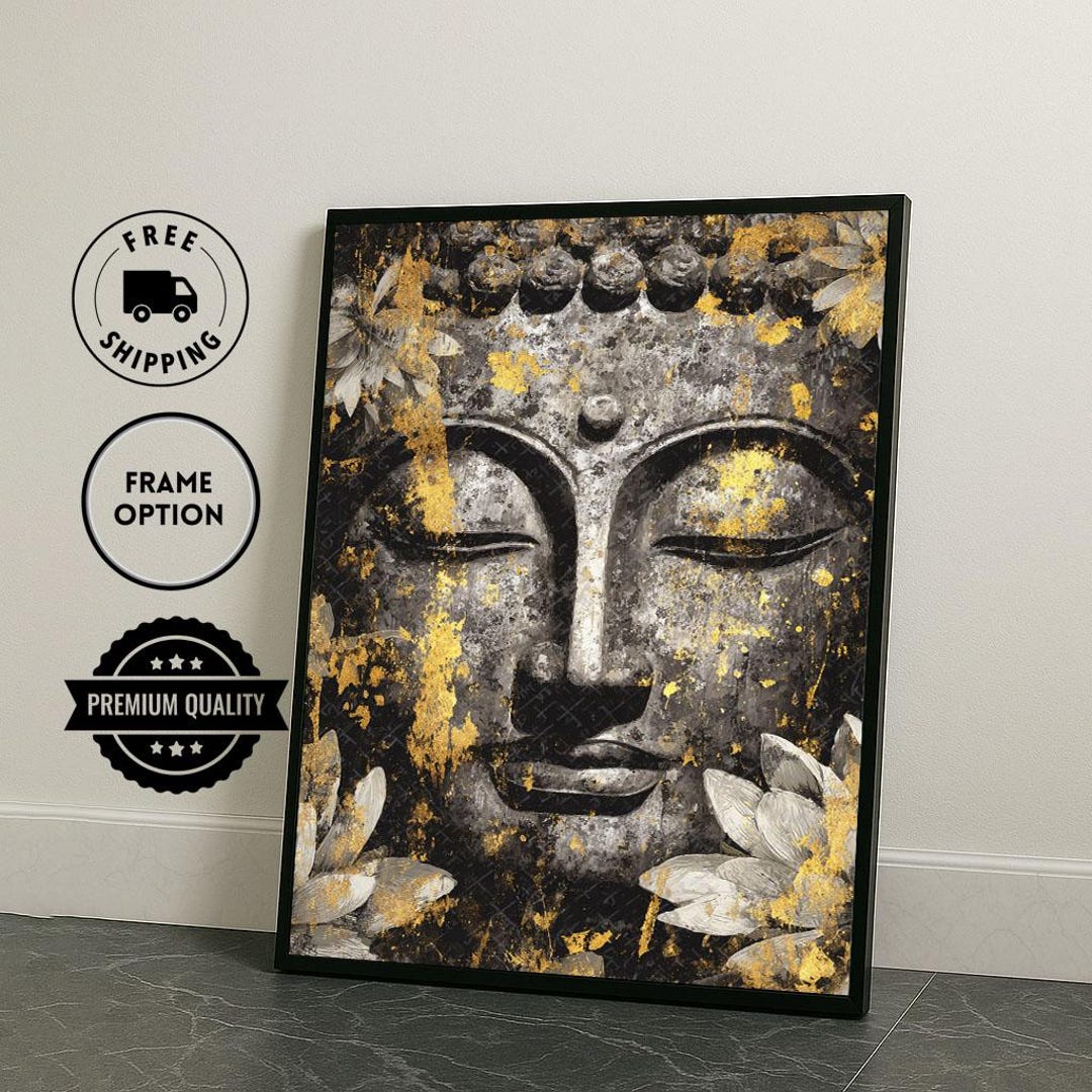 Gold Leaf Buddha Face Canvas Print, Meditation Room Wall Art - Etsy