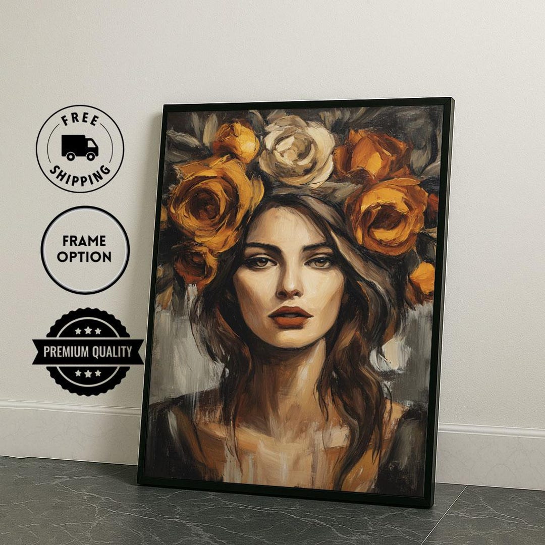 Floral Crown Portrait Canvas Vintage Glamour Art Style - Etsy
