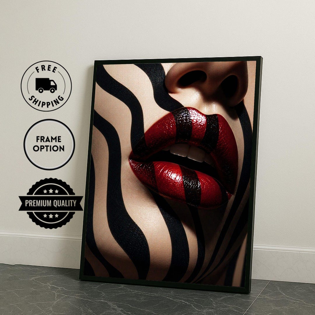 Marilyn Monroe Pop Art Canvas Print, Bold Red Black Lipstick Portrait ...