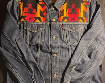 Custom Levi's Denim Jacket • Pendleton Wool, Western Ranchwear (Size L)