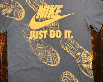 Custom Teal Sneaker Print T-Shirt | Handmade Streetwear Tee | Bleached Sole Print Shirt | Urban Fashion Graphic Tee Small